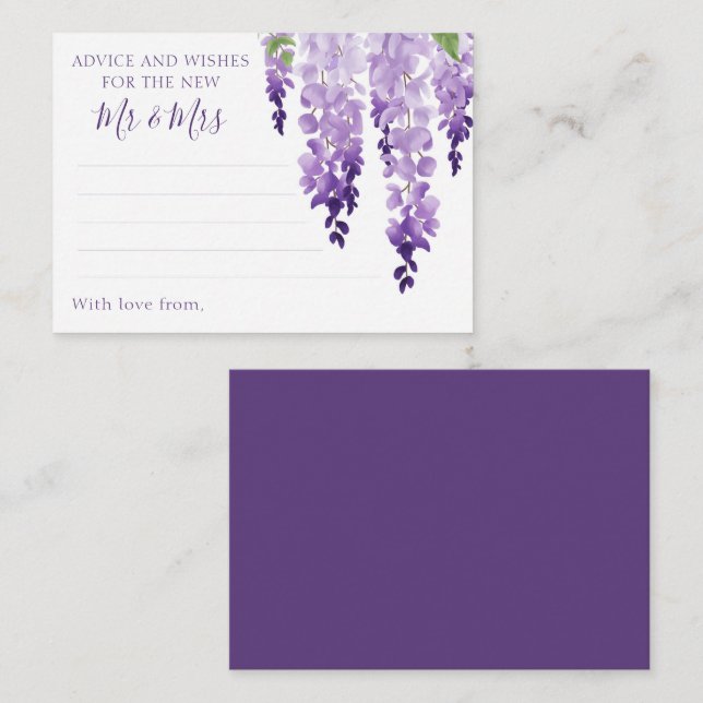 Watercolor Wisteria Purple Lilac Floral Wedding  Advice Card (Front/Back)