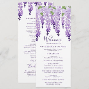 Watercolor Wisteria Purple Lilac Wedding Programme