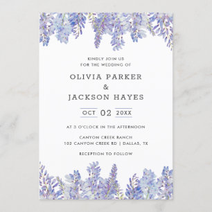 Watercolor Wisteria Purple Wedding Invitation