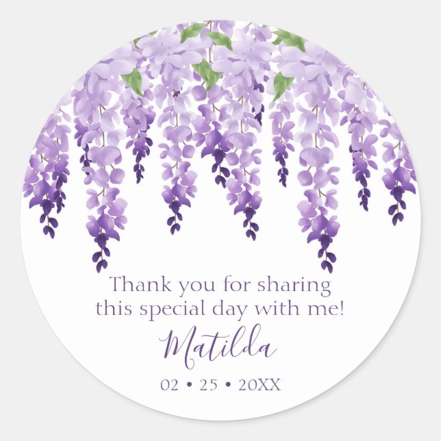 Watercolor Wisteria Thank You | Bat Mitzvah Classic Round Sticker (Front)