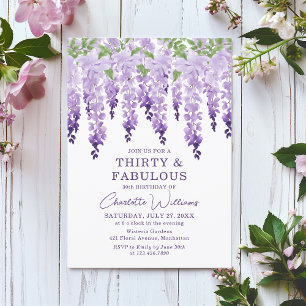 Watercolor Wisteria Thirty & Fabulous Floral Chic Invitation