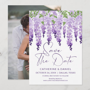 Watercolor Wisteria Wedding Photo Save The Date