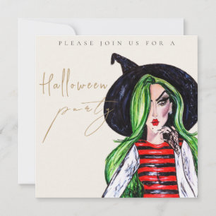 Watercolor Witch Adult Halloween Party Invitation