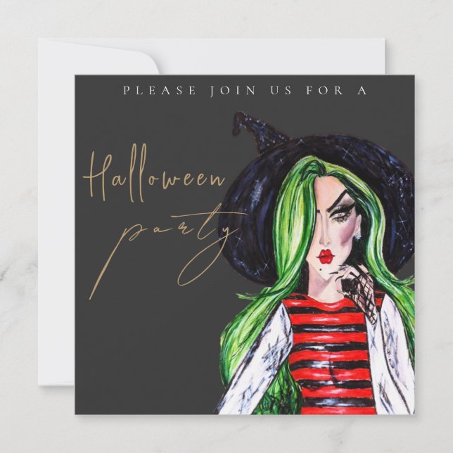 Watercolor Witch Adult Halloween Party Invitation (Front)