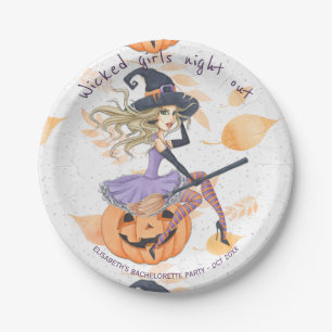Watercolor witch Halloween bachelorette party Paper Plate