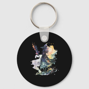 Watercolor Witch Halloween Fall Autumn Art Paintin Key Ring