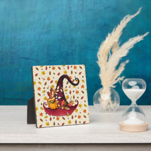 Watercolor Witches Hat and Fall Leaves Tabletop Plaque