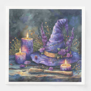 Watercolor Witch's Hat with Florals for Decoupage Napkin