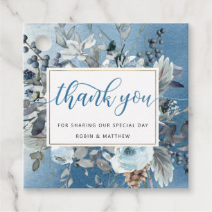 Watercolor, with Blue Floral Thank You Wedding Favour Tags