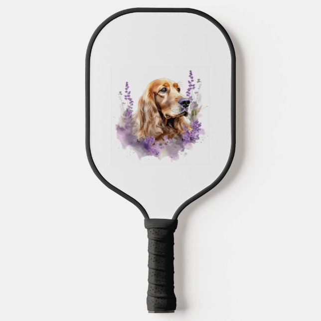 Watercolor with flowers - English Cocker Spaniel Pickleball Paddle (Front)