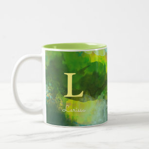watercolor with name & initial nice-looking Two-Tone coffee mug