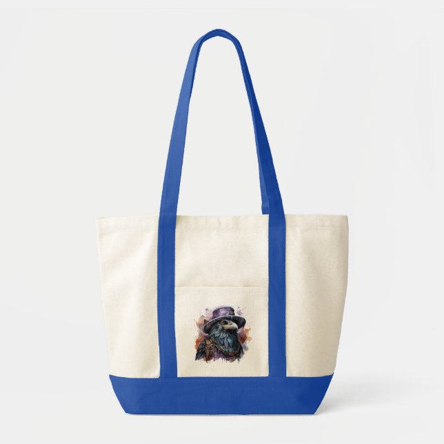 Watercolor Wizard Raven Bird Tote Bag (Front)