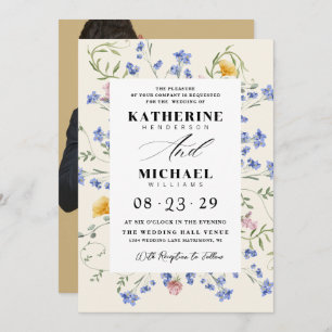 Watercolor Wldflowers Meadow & Add Photo Wedding Invitation