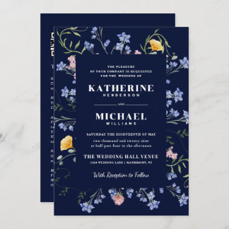 Watercolor Wldflowers Meadow details RSVP Wedding Invitation