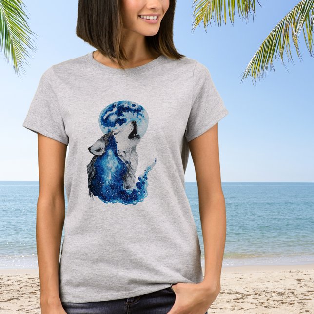 Watercolor Wolf and Moon T-Shirt (Creator Uploaded)