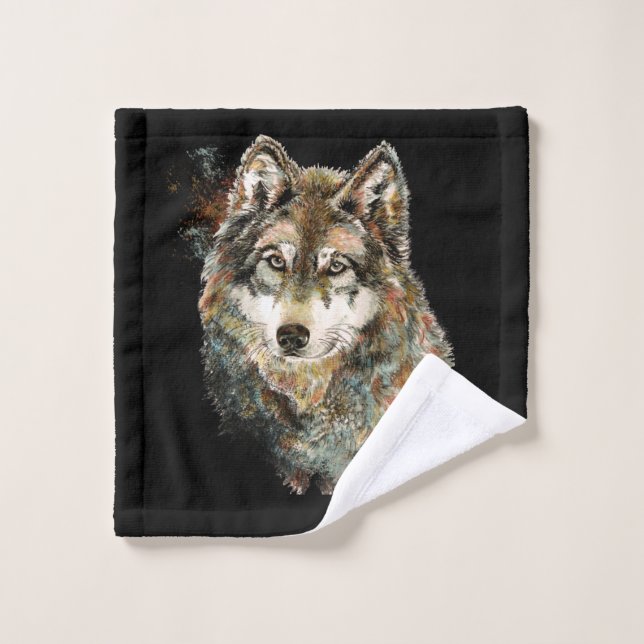 Watercolor Wolf Art Wildlife Animal Art Wash Cloth (Wash Cloth)