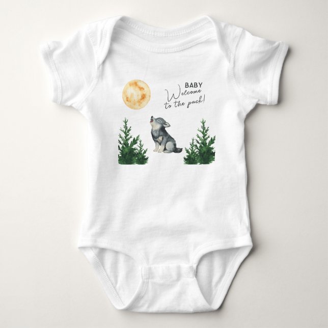 Watercolor Wolf Baby Shower  Bodysuit (Front)