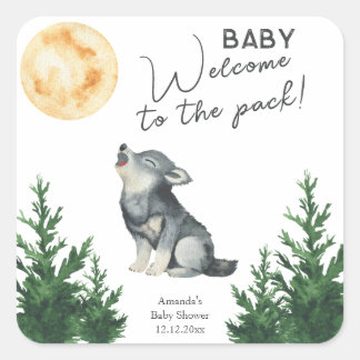 Watercolor Wolf Baby Shower Square Sticker