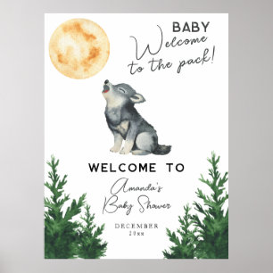 Watercolor Wolf Baby shower Welcome Poster