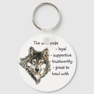 Watercolor Wolf Code Quote, Wolves Animal Key Ring