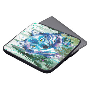 Watercolor Wolf Colourful Wolf Drawing Laptop Case