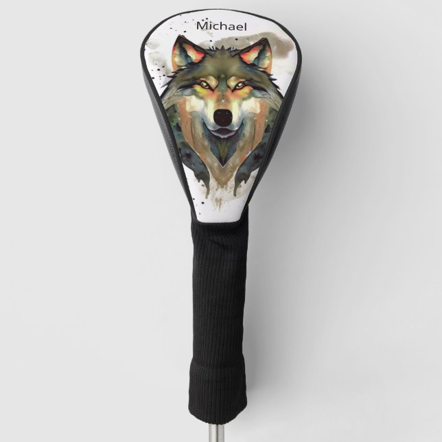 Watercolor Wolf Earths Tones Golf Head Cover (Front)