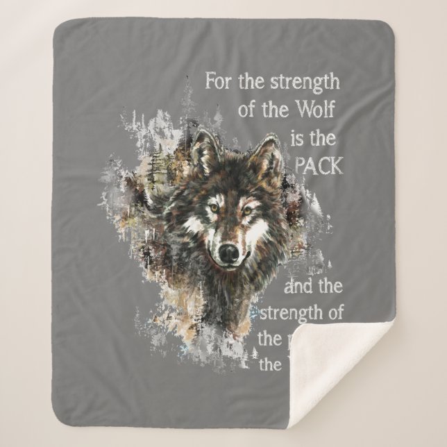 Watercolor Wolf Family Pack Quote Inspirational Sherpa Blanket (Front)