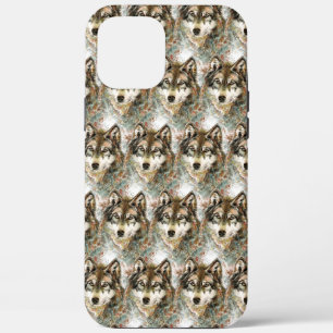 Watercolor Wolf Head Grey Black White Colours iPhone 12 Pro Max Case
