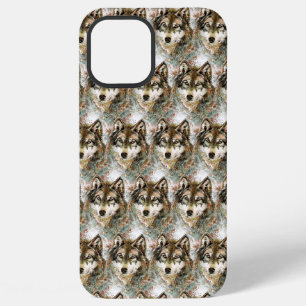 Watercolor Wolf Head Grey Black White Colours iPhone 12 Pro Max Case