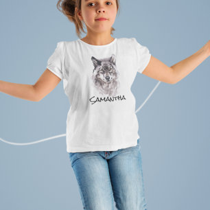 Watercolor Wolf head Personalised name T-Shirt