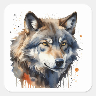 Watercolor Wolf Head Wildlife Animal Nature Art Square Sticker