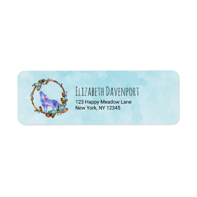 Watercolor Wolf Howling in a Boho Style Wreath (Front)