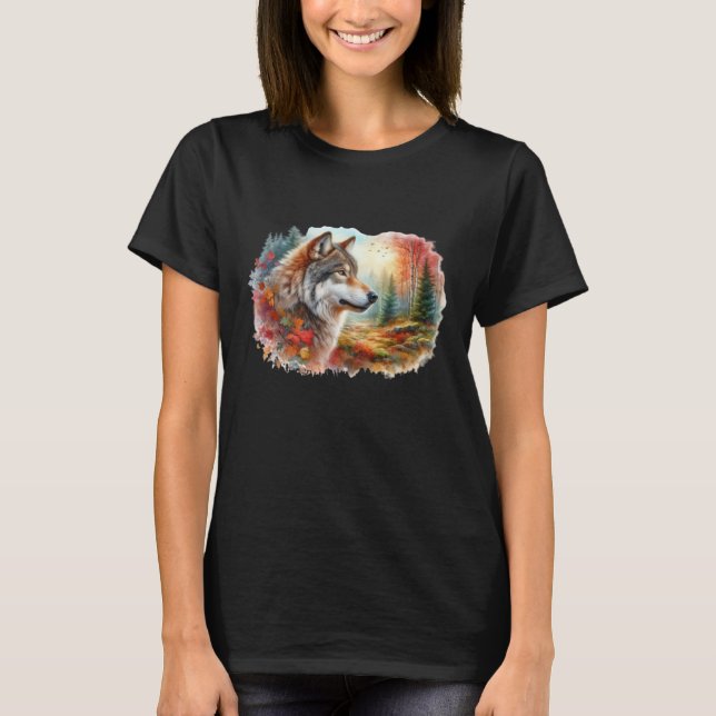 Watercolor Wolf in Forest T-Shirt (Front)