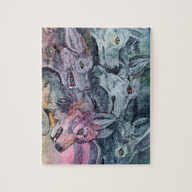 Watercolor Wolf Pack Jigsaw Puzzle (Vertical)