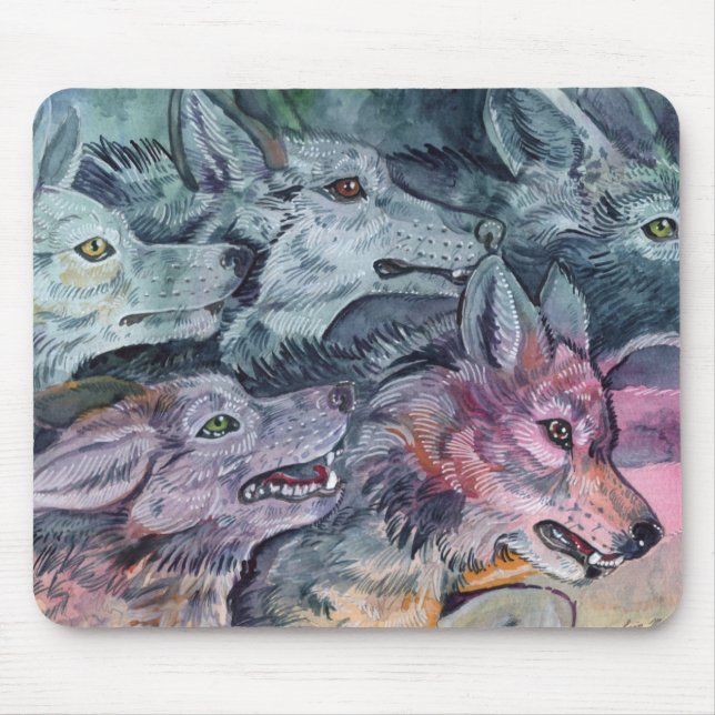 Watercolor Wolf Pack Mouse Pad (Front)