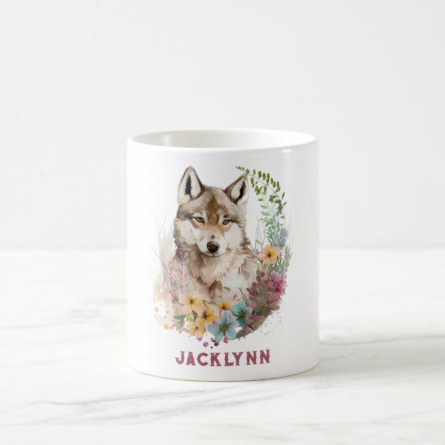 Watercolor Wolf Personalised Coffee Mug (Center)