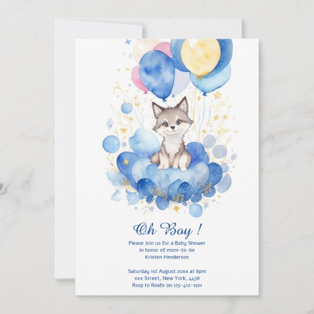 Watercolor Wolf Pup Baby Shower Invitation (Front)