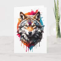 Watercolor Wolf Splatter Portrait Splash Ink Blank
