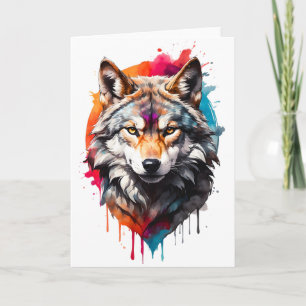 Watercolor Wolf Splatter Portrait Splash Ink Blank Card