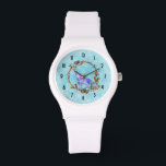 Watercolor Wolf Standing in a Boho Style Wreath Watch<br><div class="desc">A watch with a graphic illustration composed of a purple watercolor wolf,  in a classic howling pose. Surrounded by an illustrated wreath of wood,  
crystals,  feathers and beads. Cool native american motif with a boho style.</div>