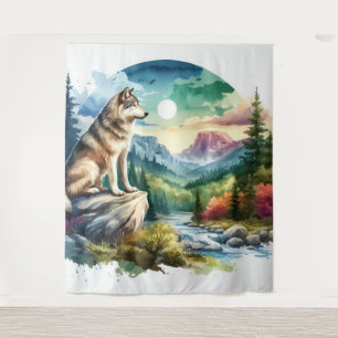 Watercolor Wolf Tapestry