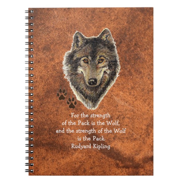 Watercolor Wolf & Tracks Family Animal Quote Notebook (Front)