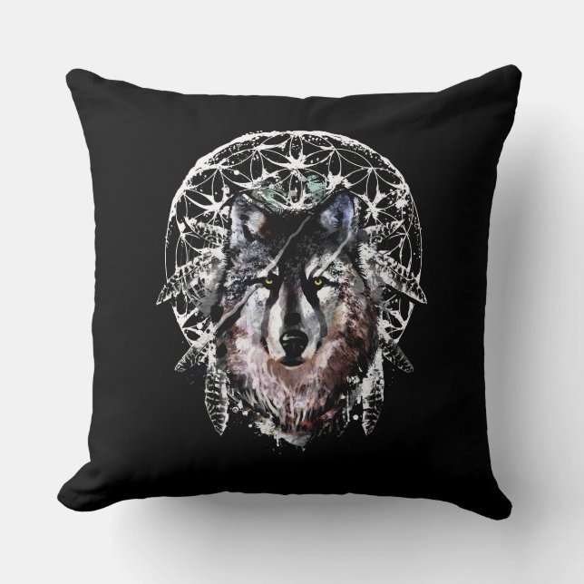Watercolor Wolf Wild Spirit Animal Cushion (Front)