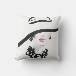 Watercolor woman portrait, abstract fashion illust cushion