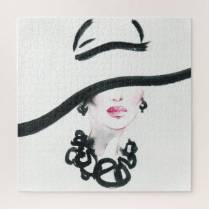 Watercolor woman portrait, abstract fashion illust jigsaw puzzle