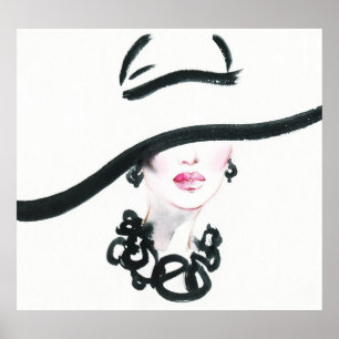 Watercolor woman portrait, abstract fashion illust poster