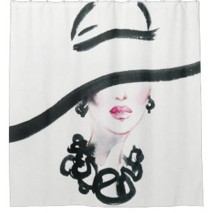 Watercolor woman portrait, abstract fashion illust shower curtain