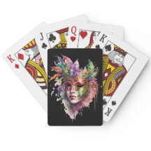 WATERCOLOR WOMANS FACE WITH MARDI GRAS MASK