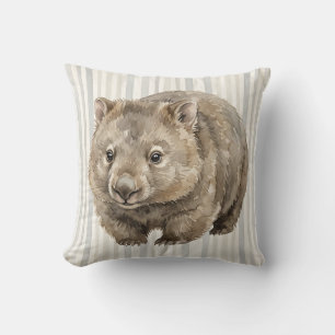 Watercolor Wombat Wildlife Art Throw Pillow