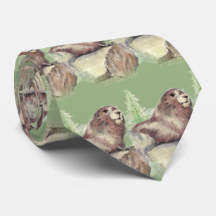 Watercolor Woodchuck, Marmot, Groundhog Animal art Tie